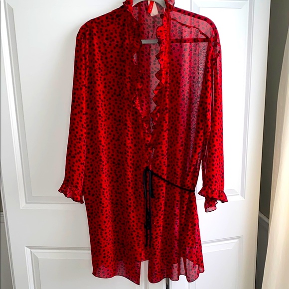 Josie Natori Vintage Dressing Robe Small Red Black‎ - Picture 1 of 12